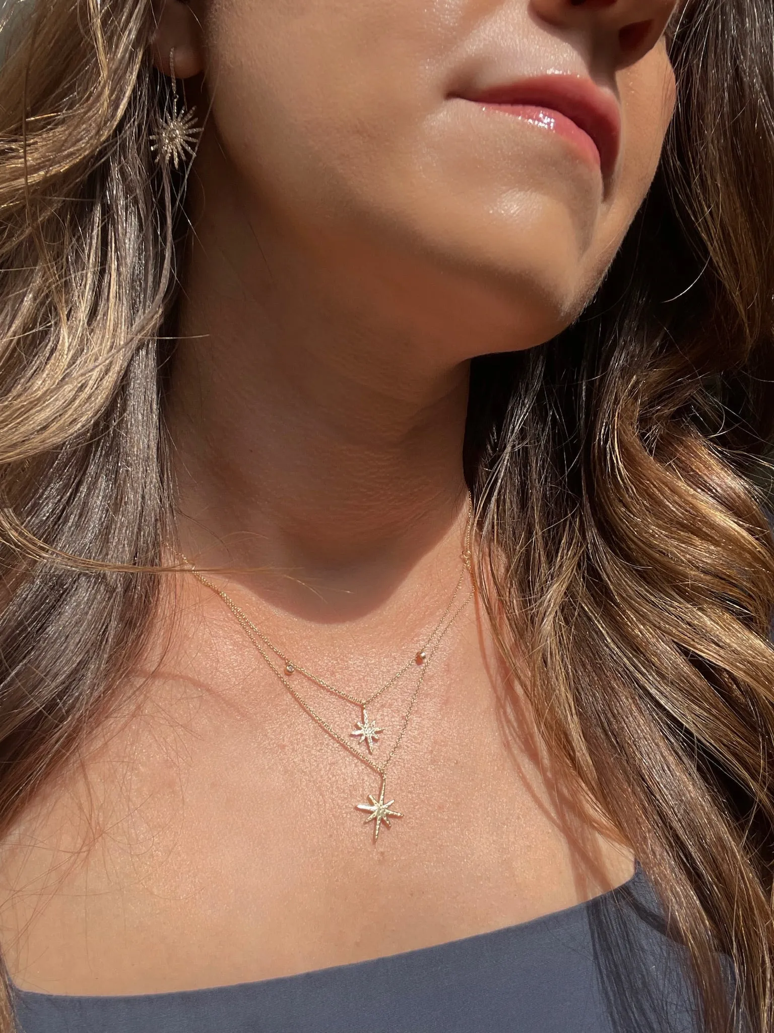 14K Yellow Gold Stardust Necklace with Diamond Pendants