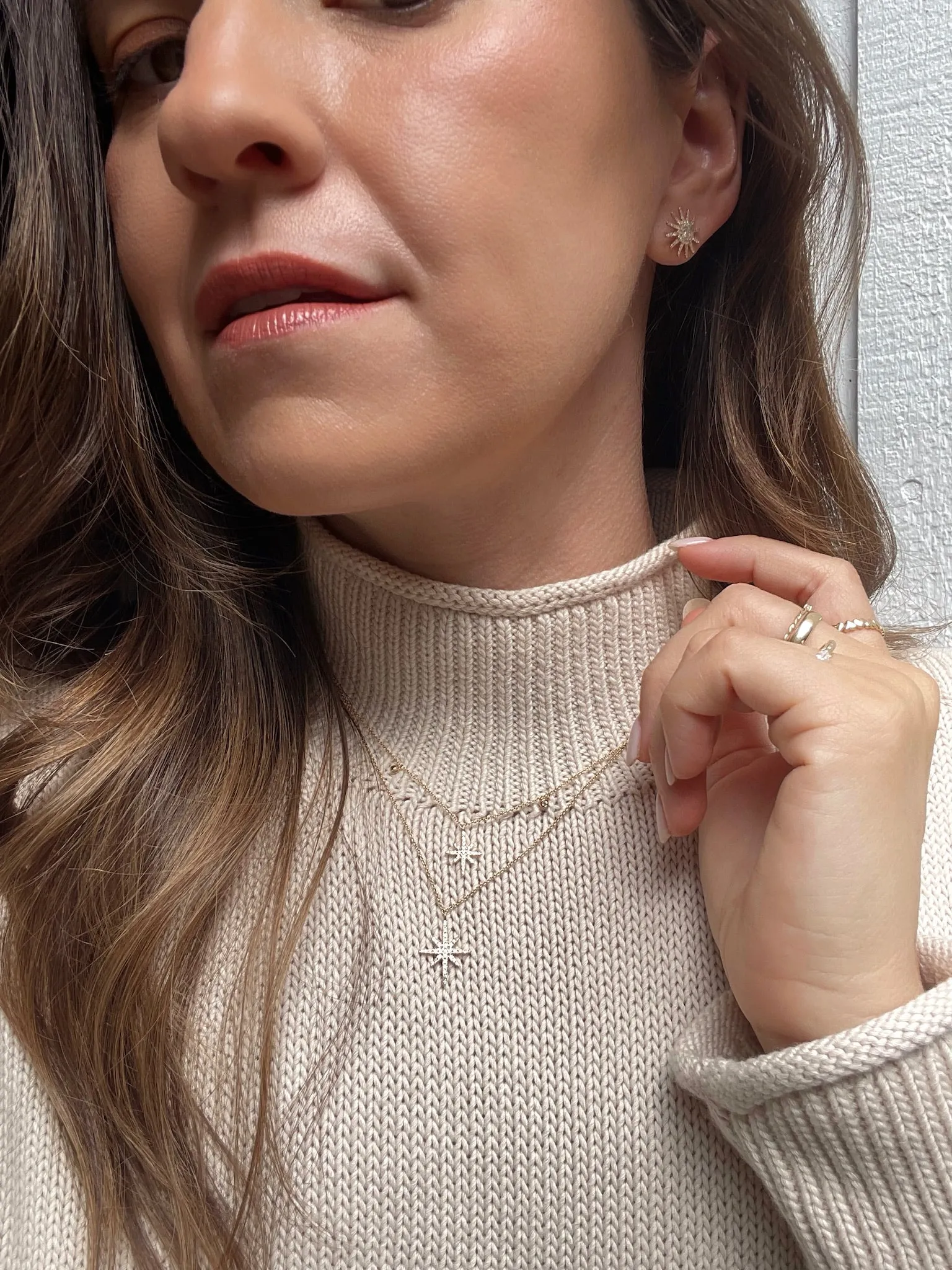 14K Yellow Gold Stardust Necklace with Diamond Pendants