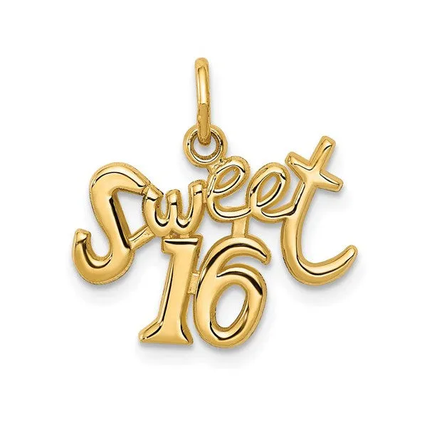 14K Yellow Gold Sweet 16 Script Charm Pendant