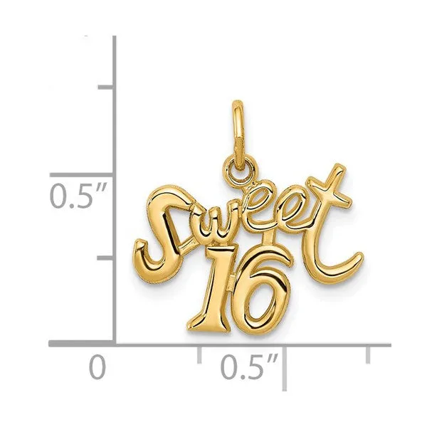 14K Yellow Gold Sweet 16 Script Charm Pendant
