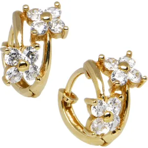14kt Yellow Gold CZ Dual Flower Huggy Earrings