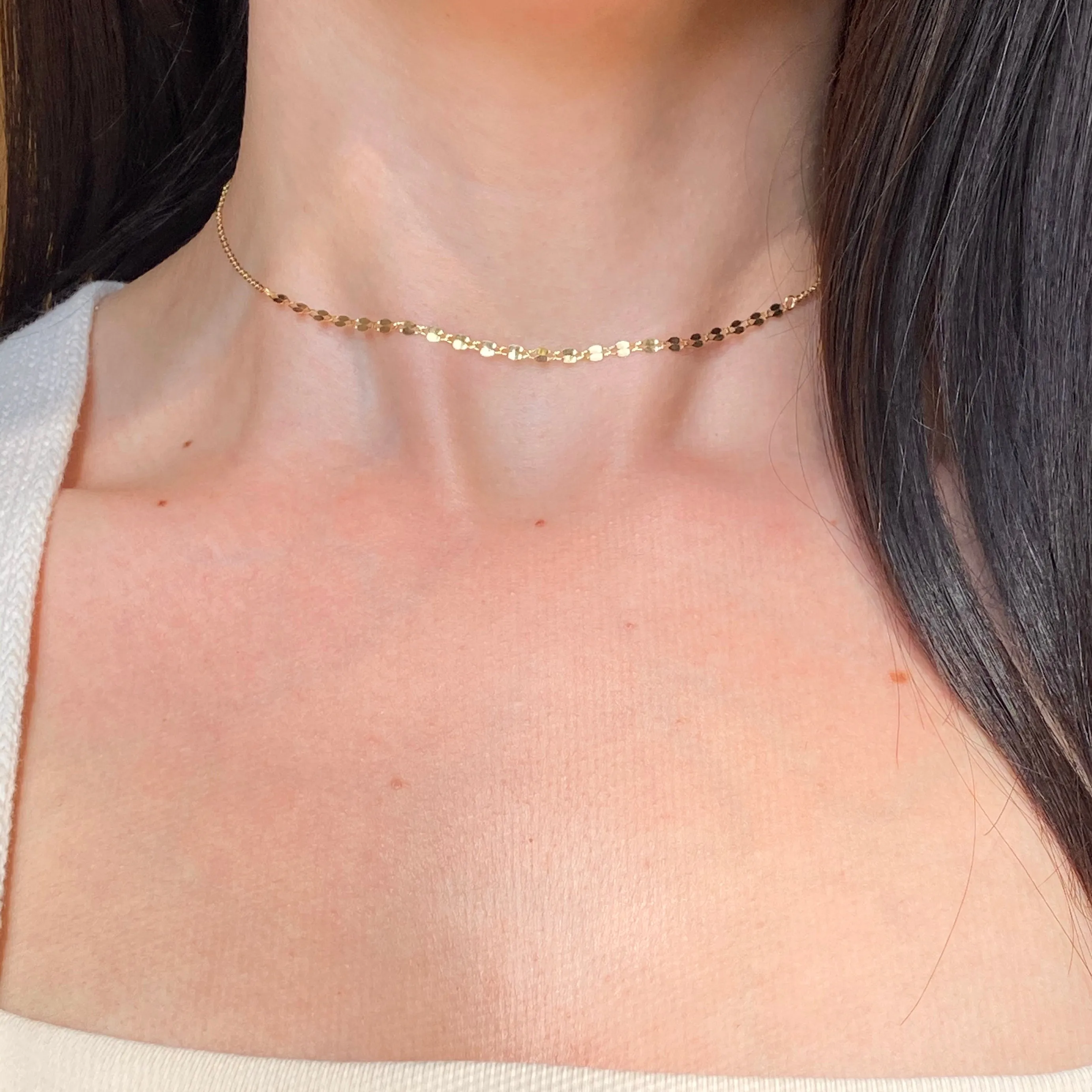 14KT Yellow Gold Diamond-Cut Link Choker Necklace