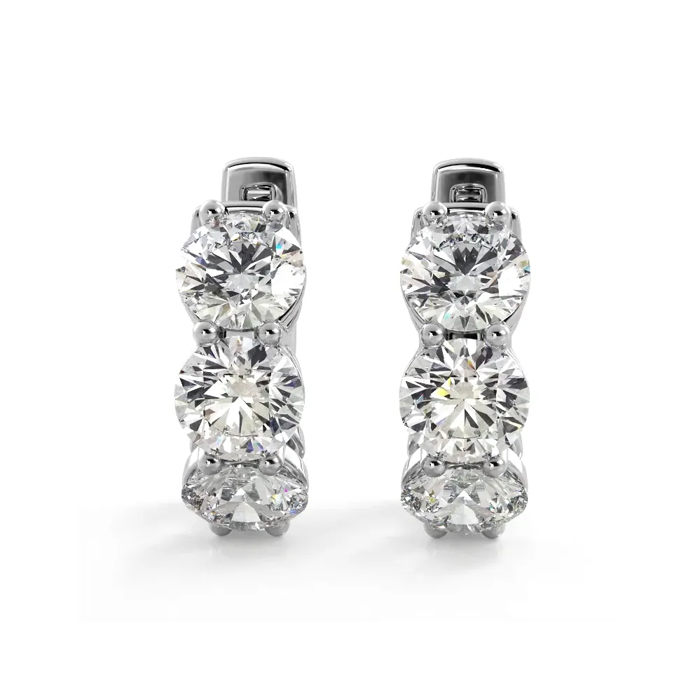 1.50 ctw. Three Stone Diamond Hoop Earrings Huggie Style