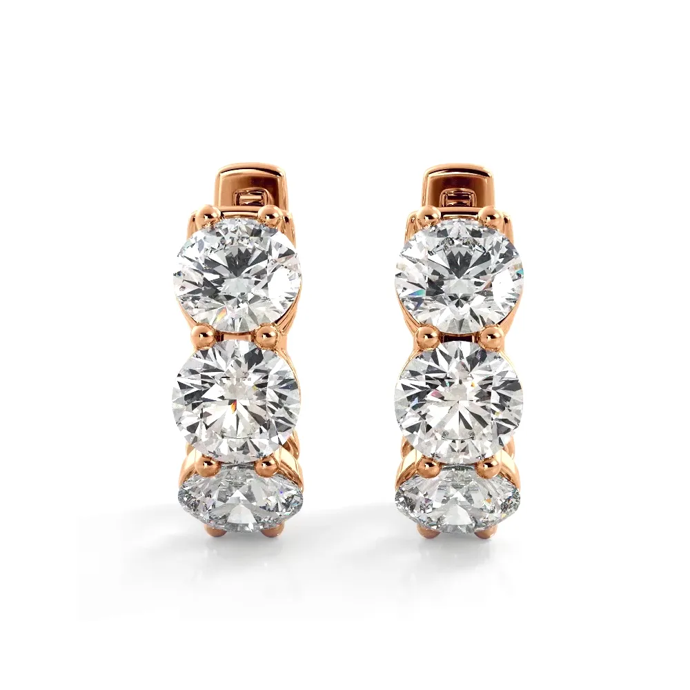 1.50 ctw. Three Stone Diamond Hoop Earrings Huggie Style