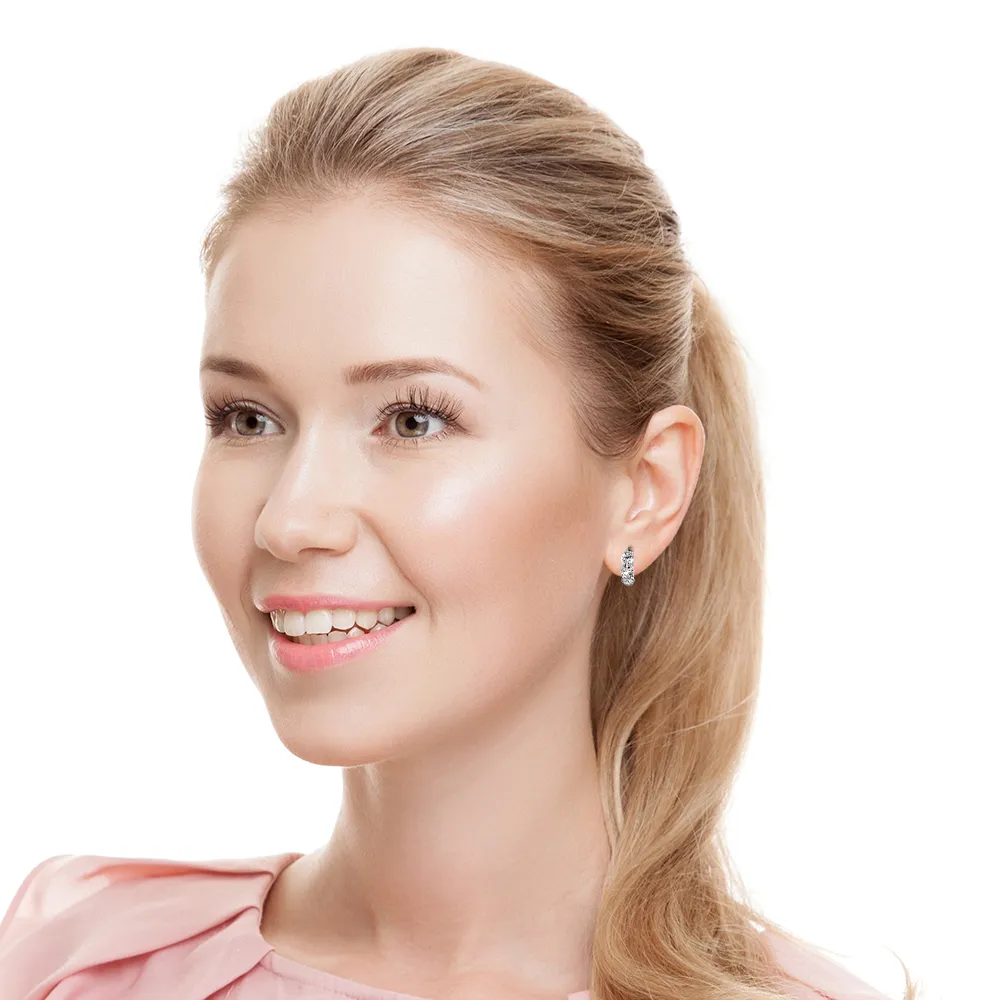 1.50 ctw. Three Stone Diamond Hoop Earrings Huggie Style