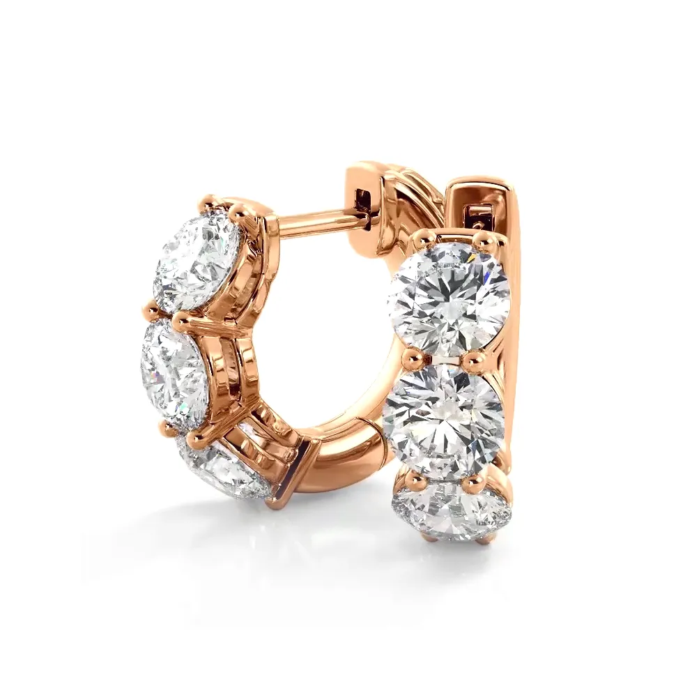 1.50 ctw. Three Stone Diamond Hoop Earrings Huggie Style
