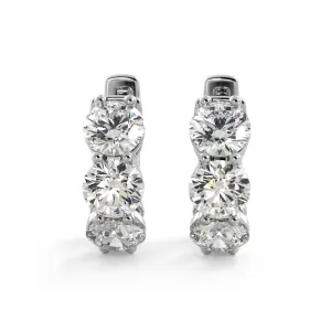 1.50 ctw. Three Stone Diamond Hoop Earrings Huggie Style