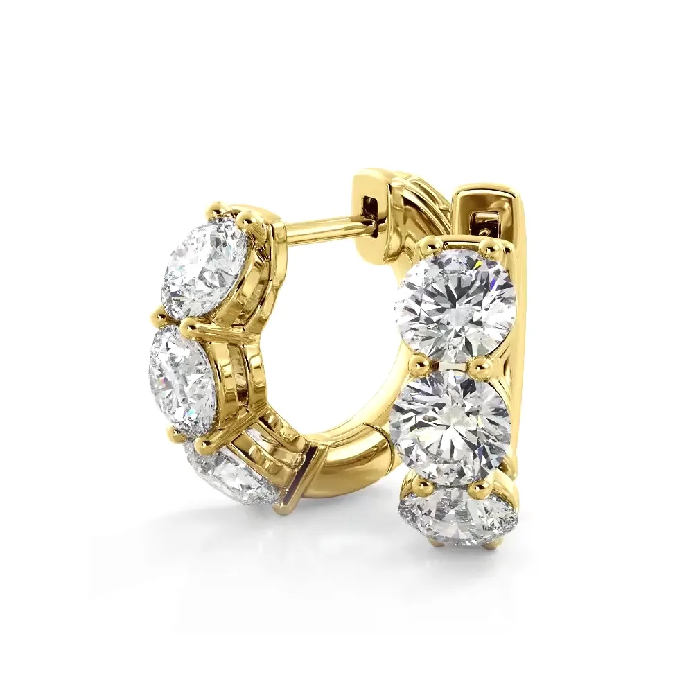 1.50 ctw. Three Stone Diamond Hoop Earrings Huggie Style