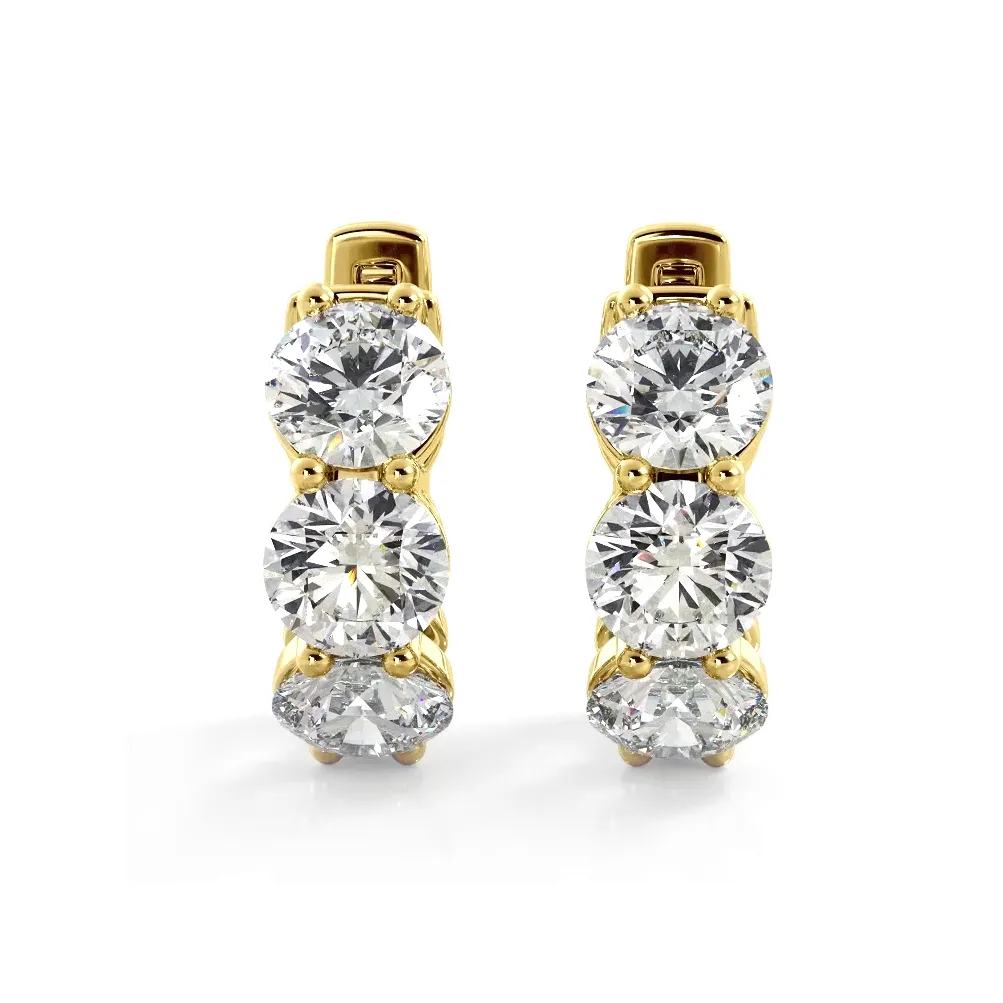 1.50 ctw. Three Stone Diamond Hoop Earrings Huggie Style