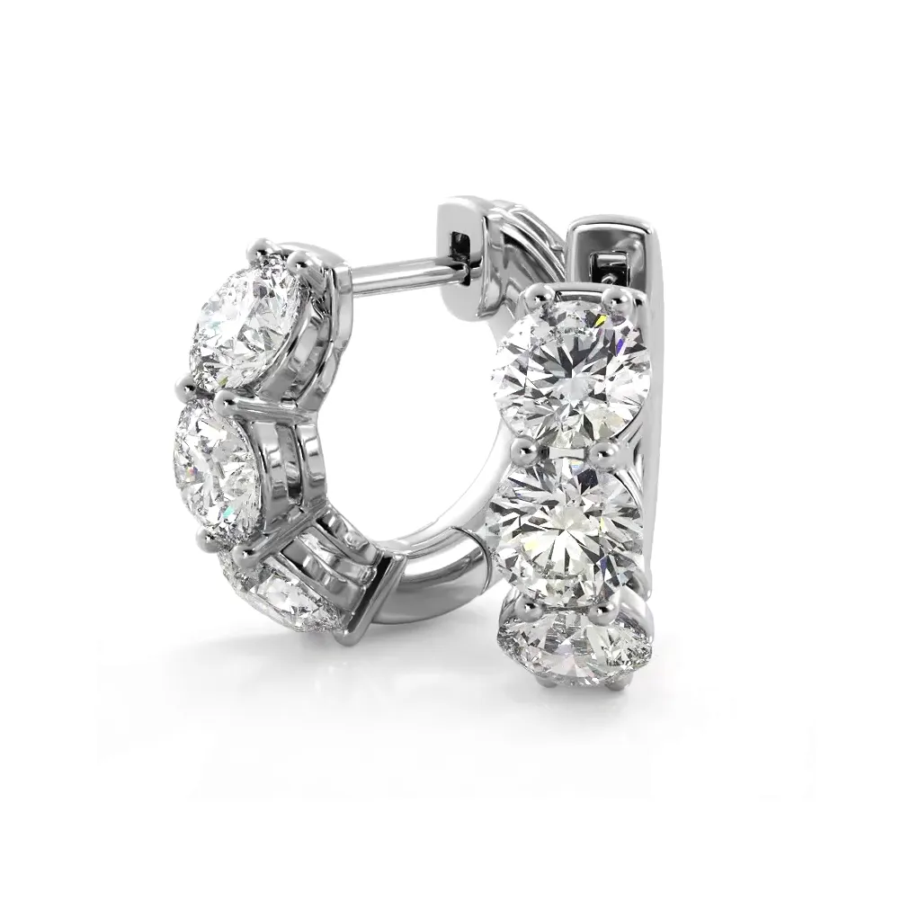 1.50 ctw. Three Stone Diamond Hoop Earrings Huggie Style