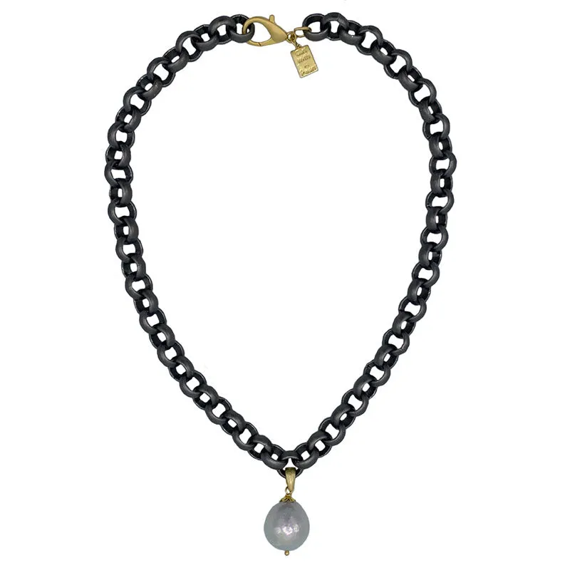 154-07-T | TITANIUM TURKISH CHOKER W/ GRAY EDISON DROP