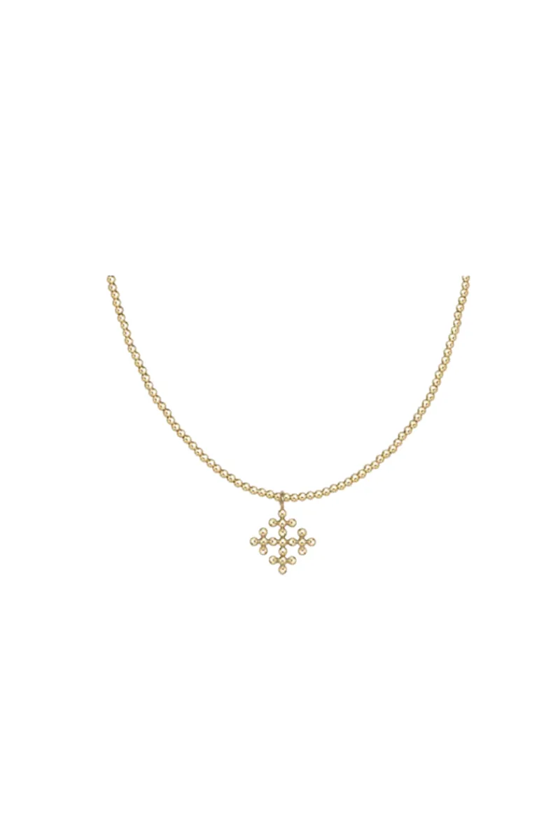 15" Choker Classic Gold 2mm Bead - Classic Beaded Signature Cross Encompass Gold Charm