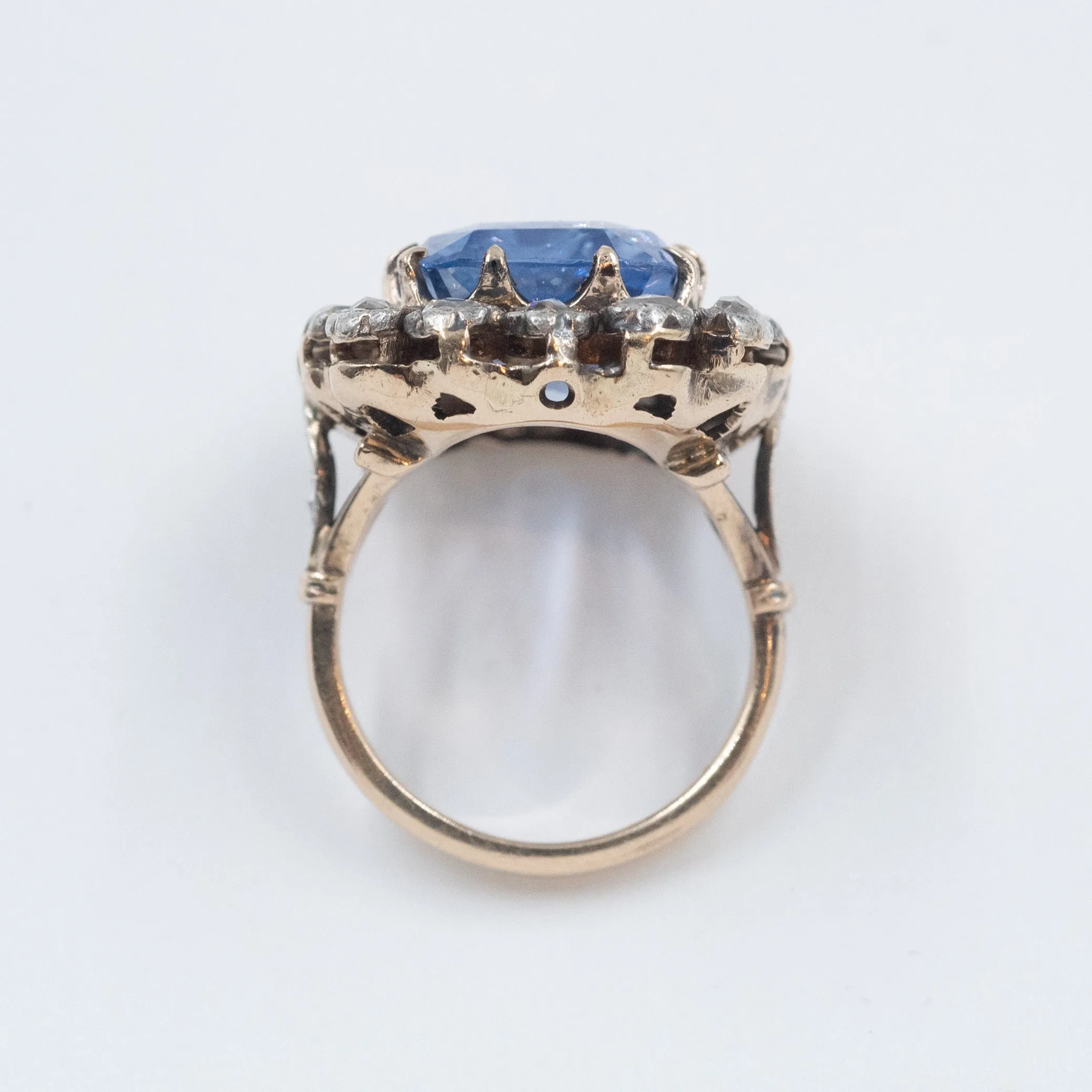 16.44 Carat Ceylon Sapphire & Rose-Cut Diamond Ring