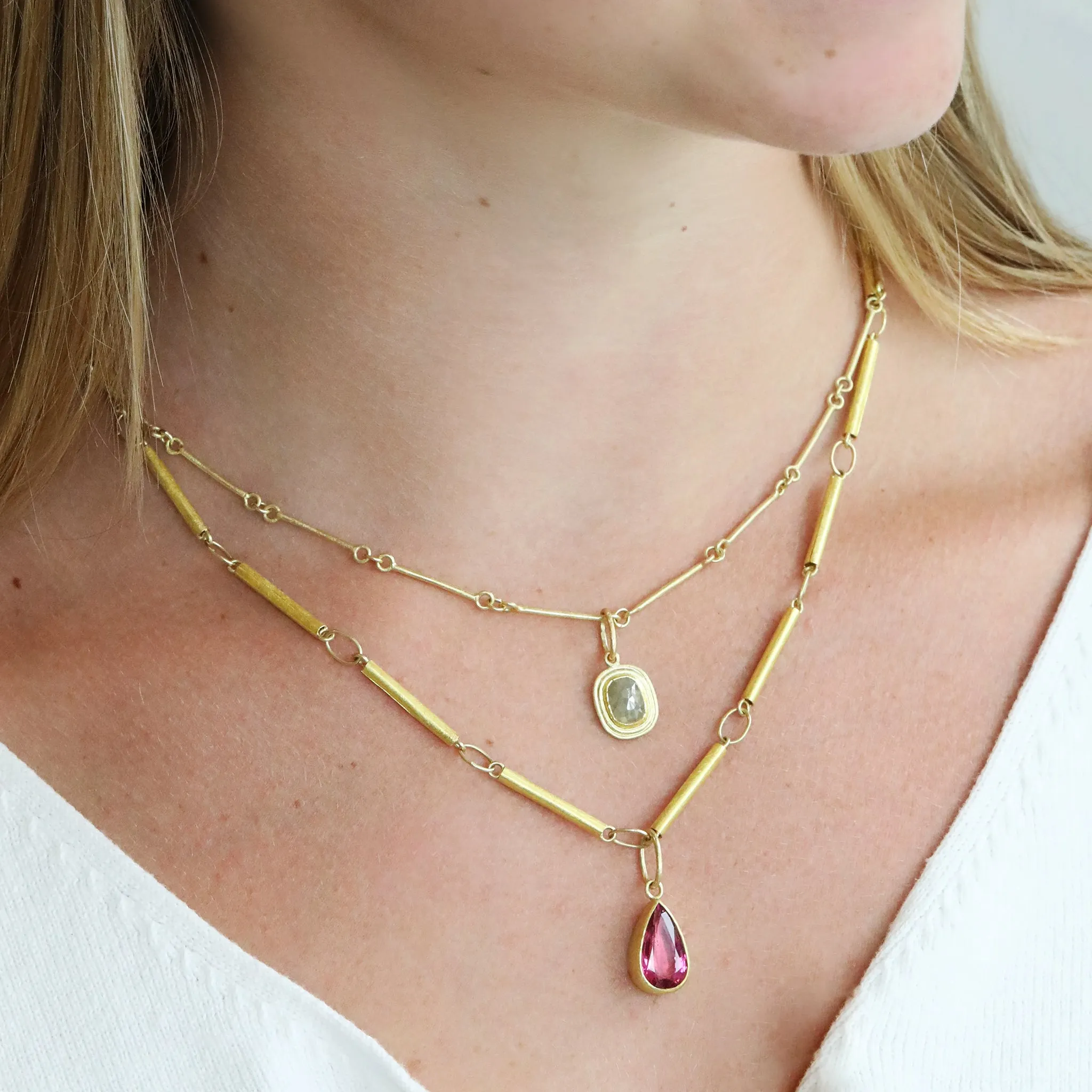 18 & 22K Gold Bezel-Set Bright Pink Tourmaline Pendant