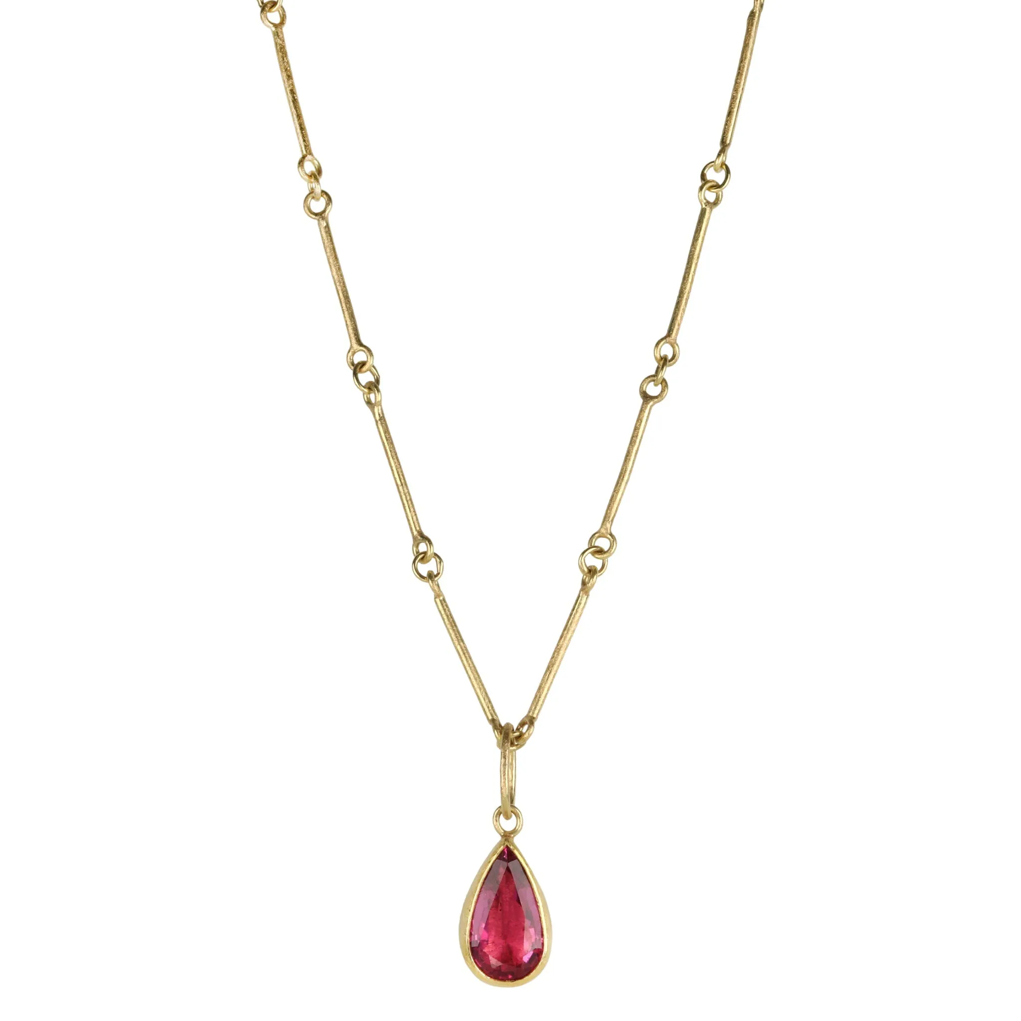 18 & 22K Gold Bezel-Set Bright Pink Tourmaline Pendant