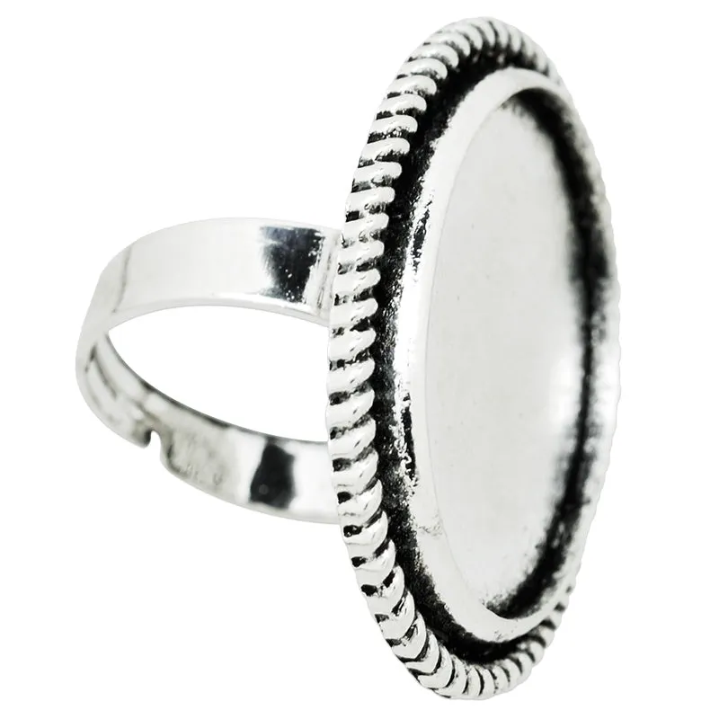 18*25mm Antique Silver Metal Rings Base,Adjustable Oval Blank Ring Setting,Blank Ring Bezel For Glass Cabochon,sold 10pcsl/lot