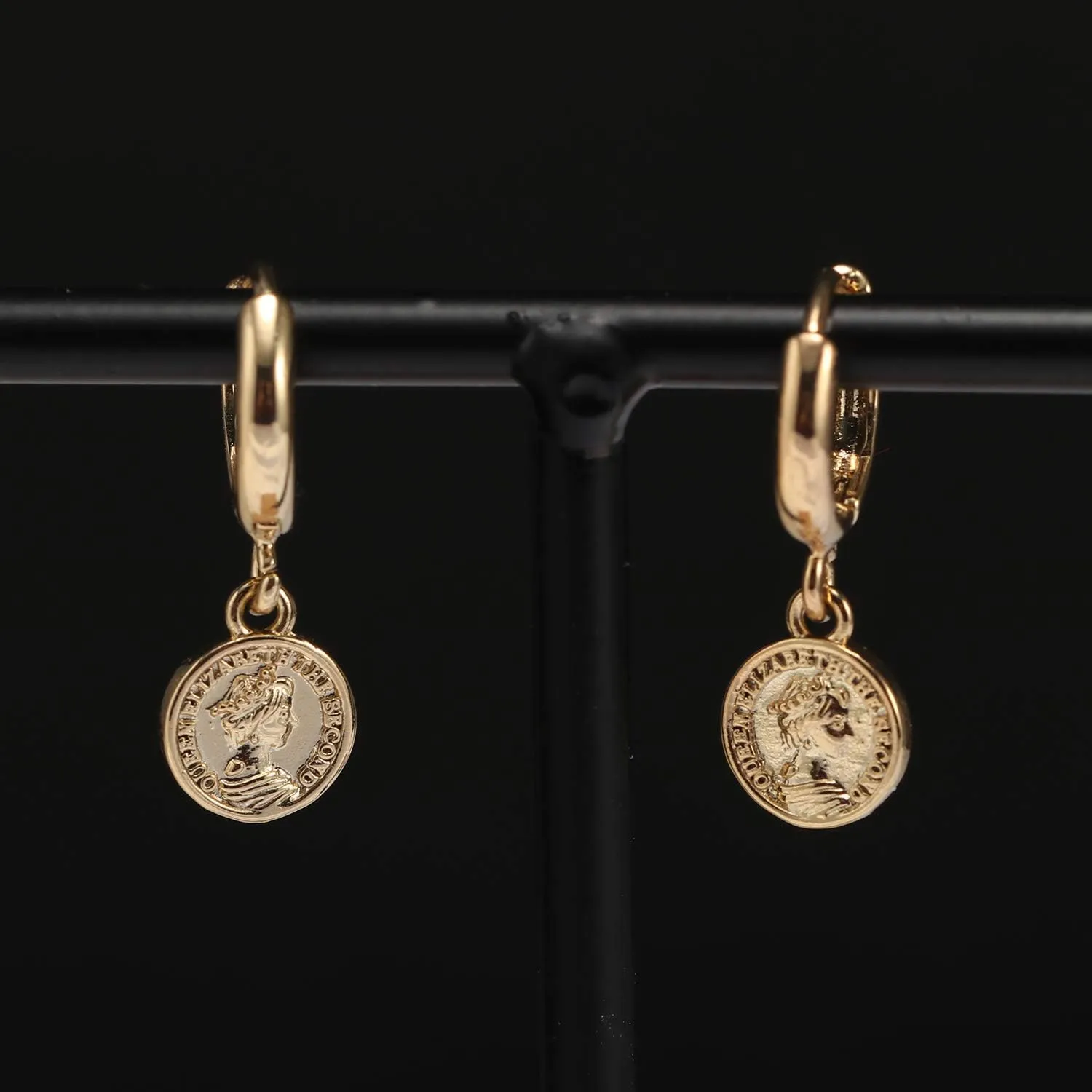 18K Gold Coin Dangle Earrings for Women