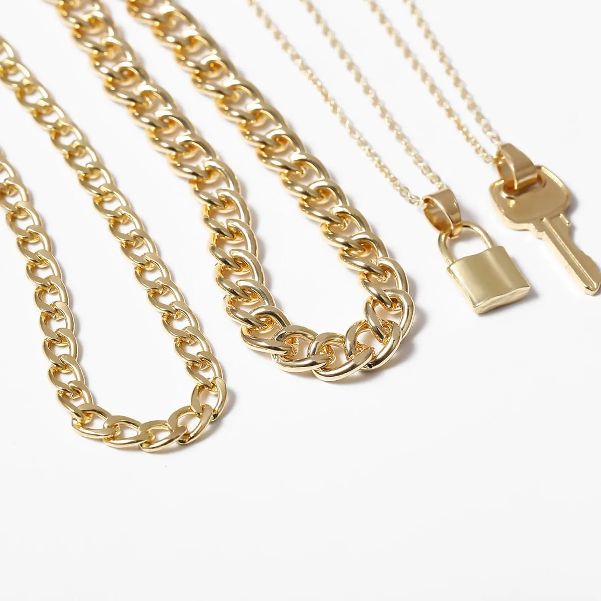 18K Gold-Plated Lock & Key Pendant Necklace Set