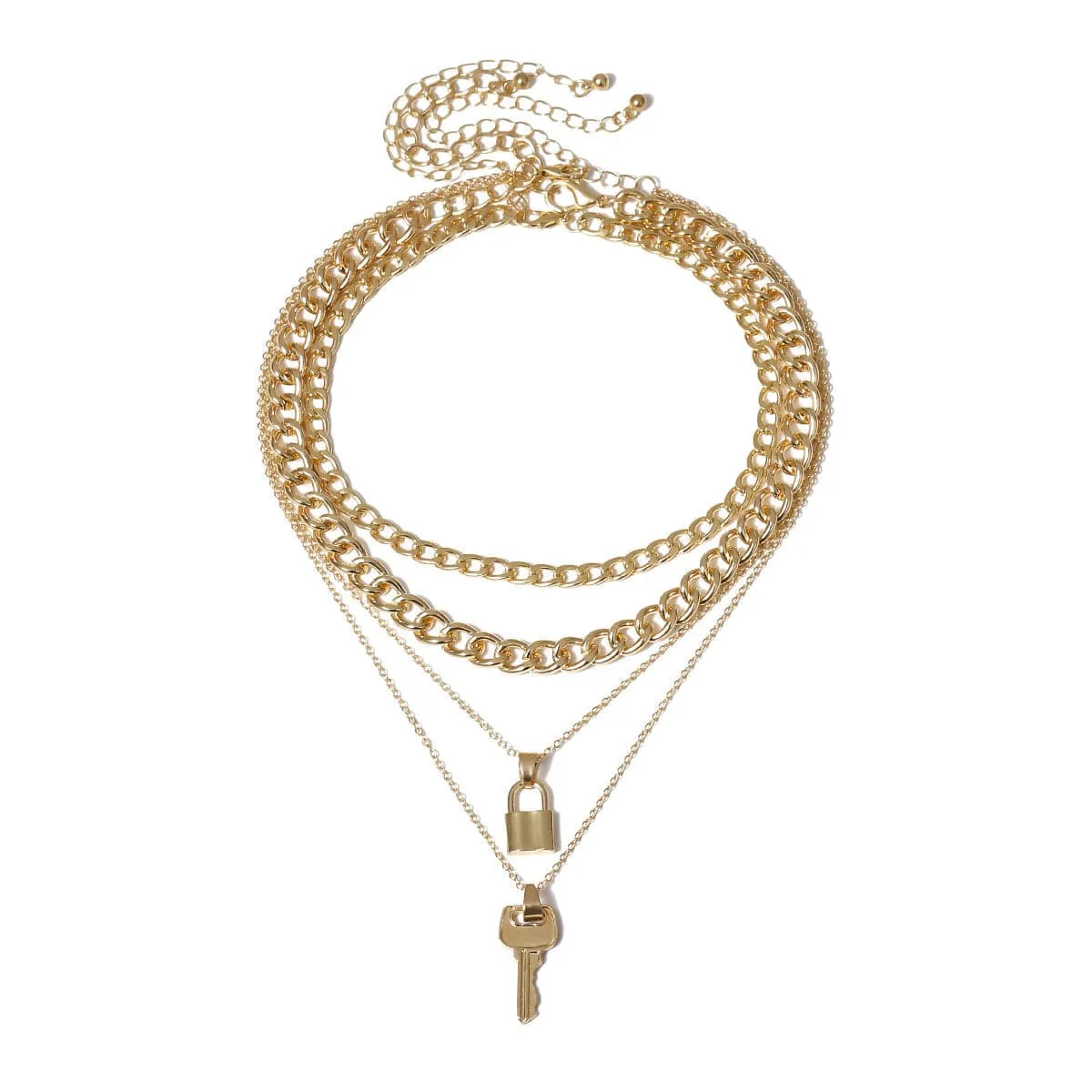 18K Gold-Plated Lock & Key Pendant Necklace Set