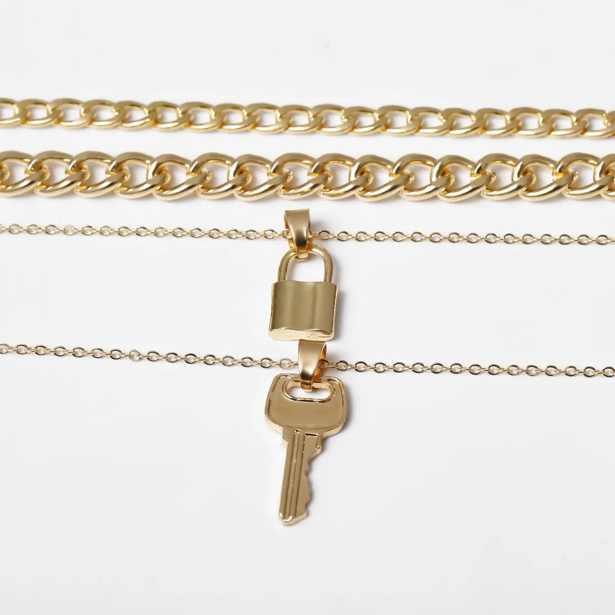 18K Gold-Plated Lock & Key Pendant Necklace Set