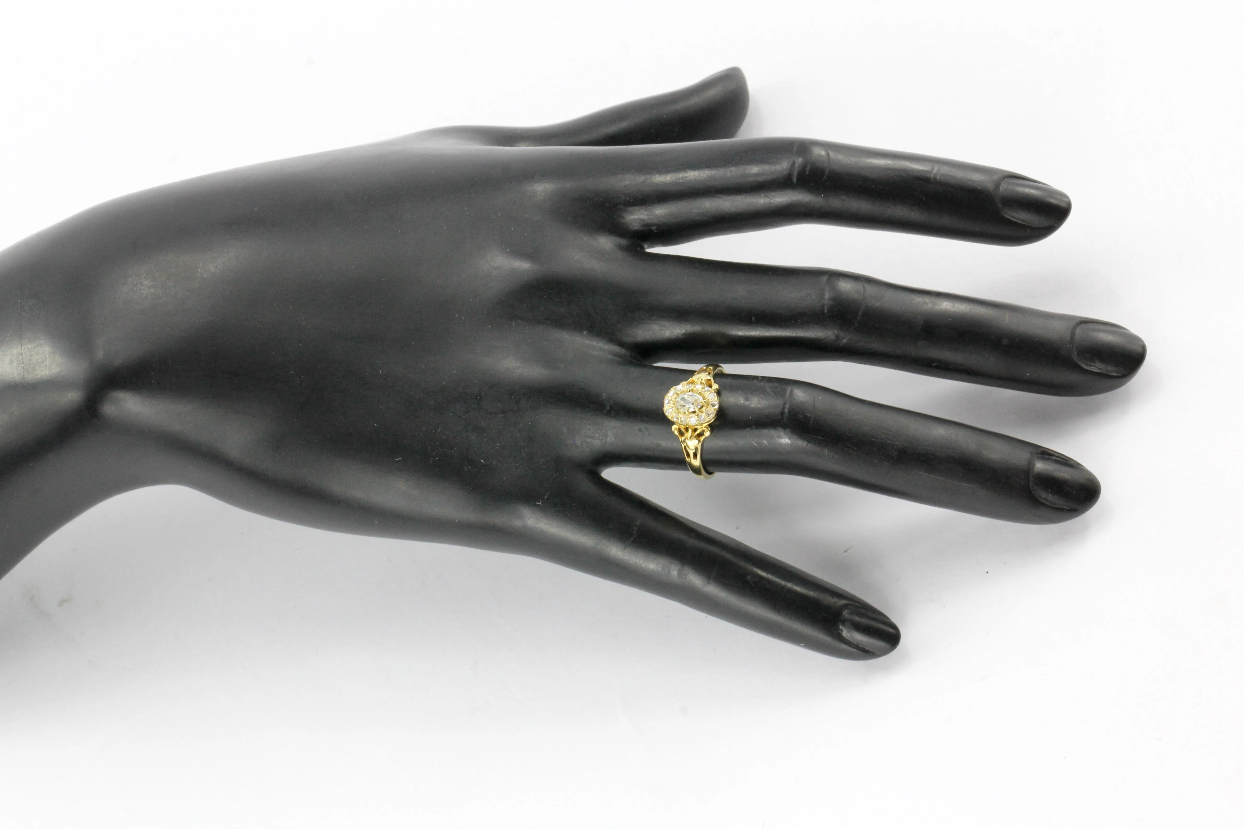 18K Gold Victorian Old Mine Cut Oval Engagement Ring Set w/ Rose Cut Diamonds