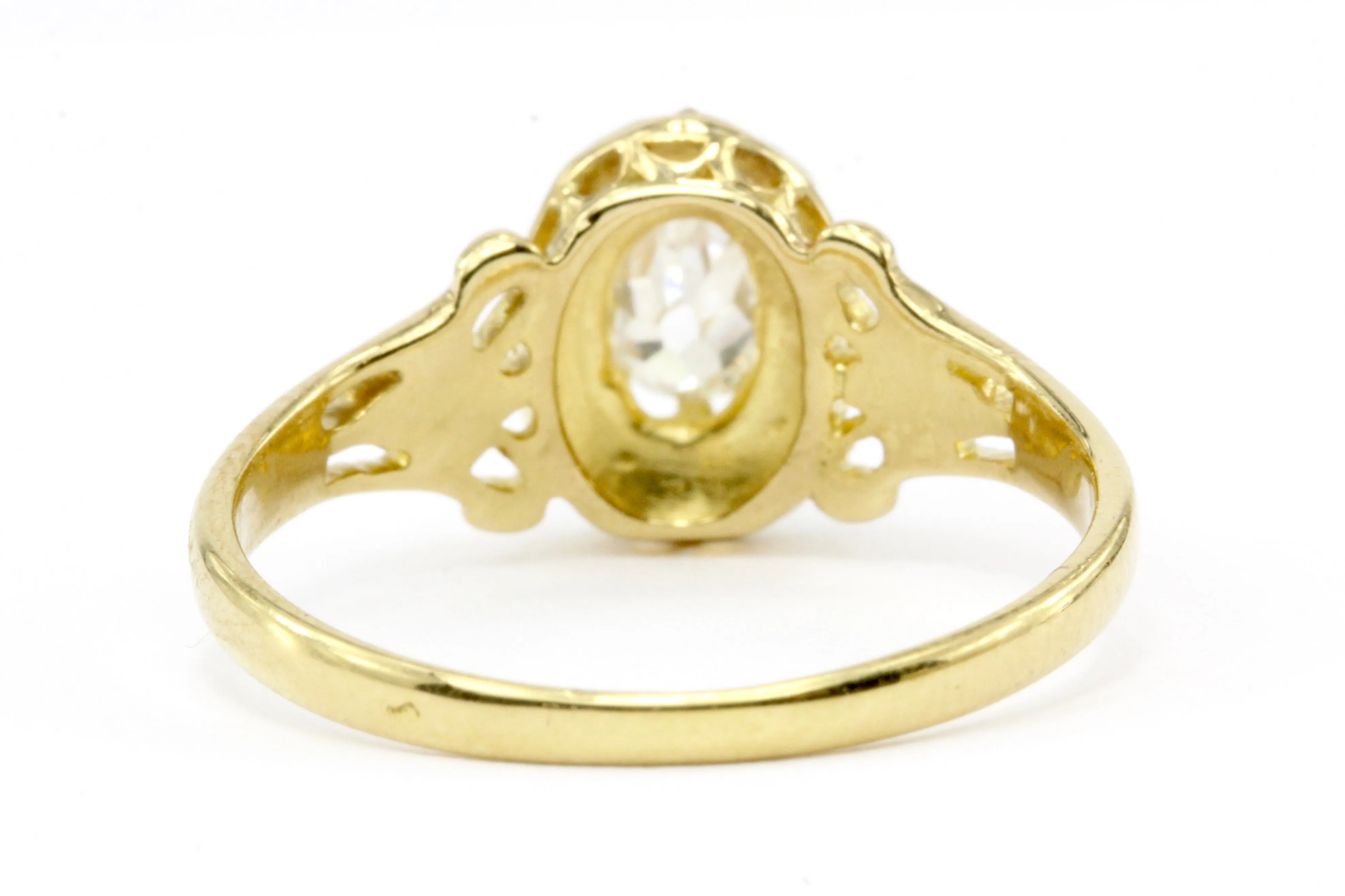 18K Gold Victorian Old Mine Cut Oval Engagement Ring Set w/ Rose Cut Diamonds