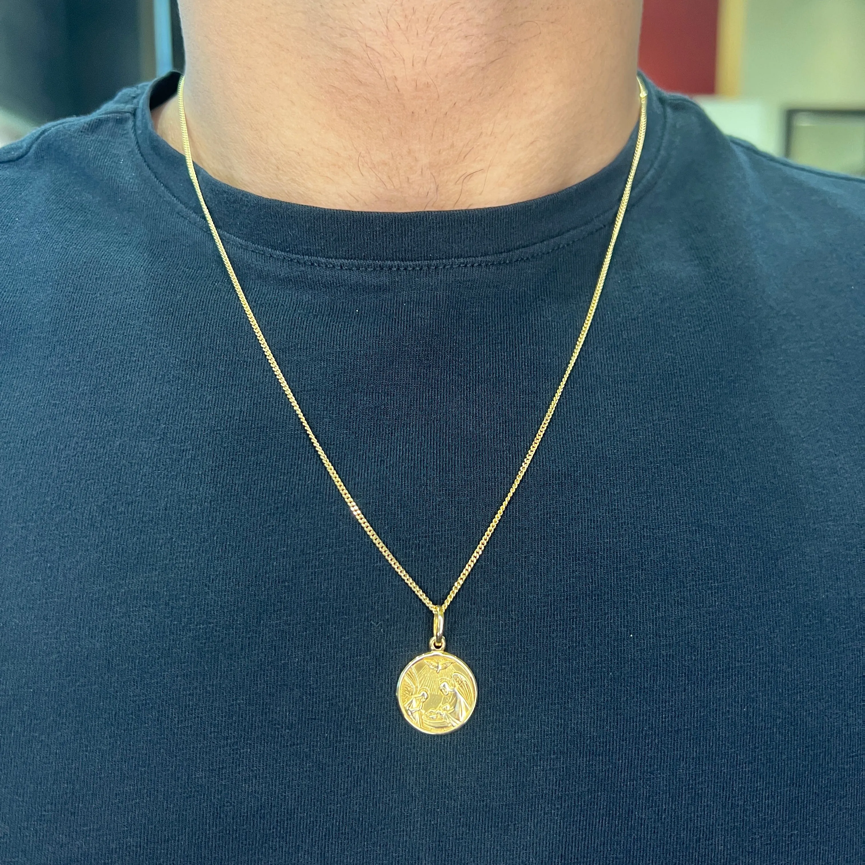 18K Yellow Gold (16mm) Semi Hollow Baptism Medal Pendant