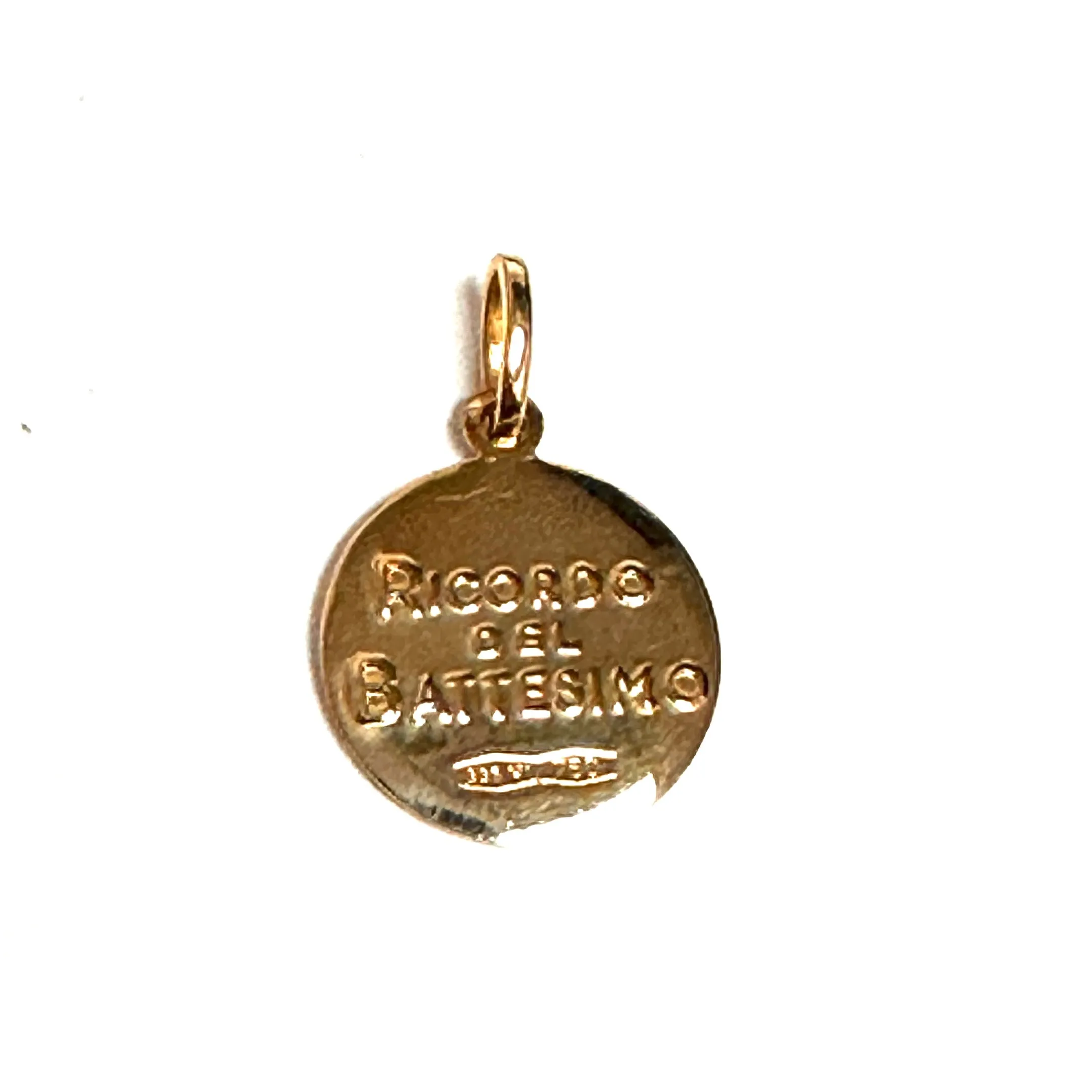 18K Yellow Gold (16mm) Semi Hollow Baptism Medal Pendant