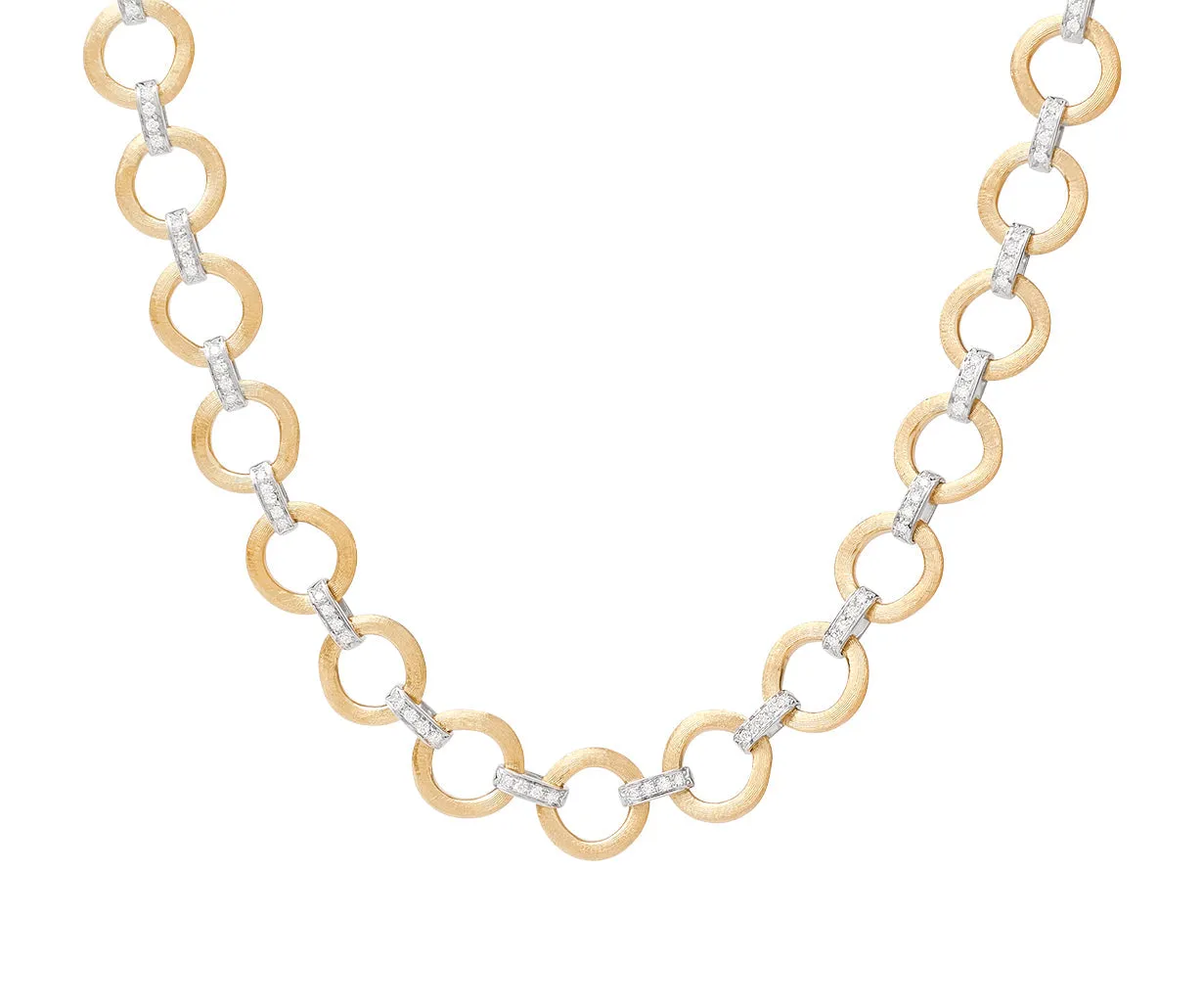 18K Yellow Gold Flat Link Collar Necklace With Diamond Accents