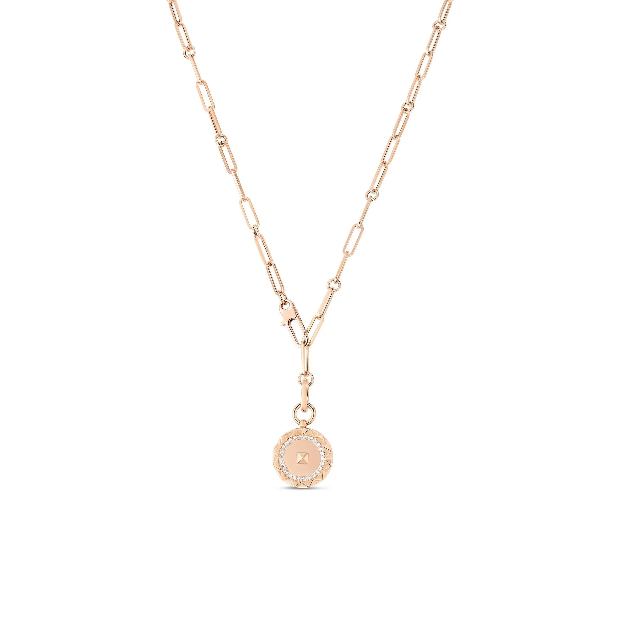 18K YELLOW GOLD OBELISCO SMALL DIAMOND MEDALLION NECKLACE - 8883120AY19X