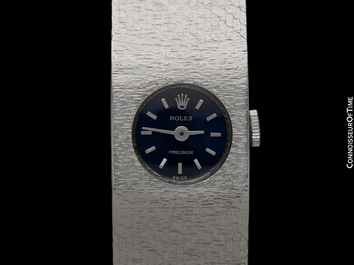 1969 Rolex Ladies Vintage Dress Bracelet Watch - 18K White Gold & Silver