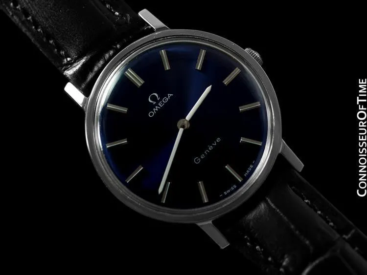 1974 Omega Geneve Vintage Mens Midsize Handwound Ultra Thin Dress Watch - Stainless Steel