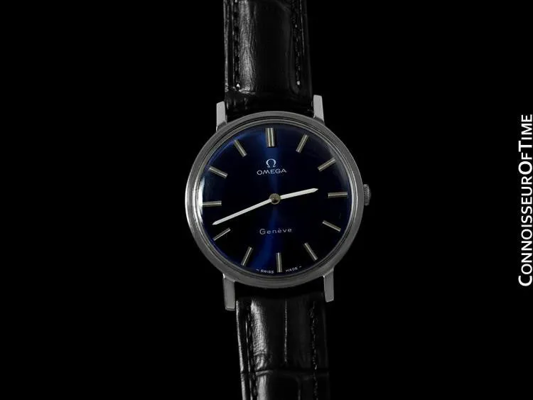 1974 Omega Geneve Vintage Mens Midsize Handwound Ultra Thin Dress Watch - Stainless Steel