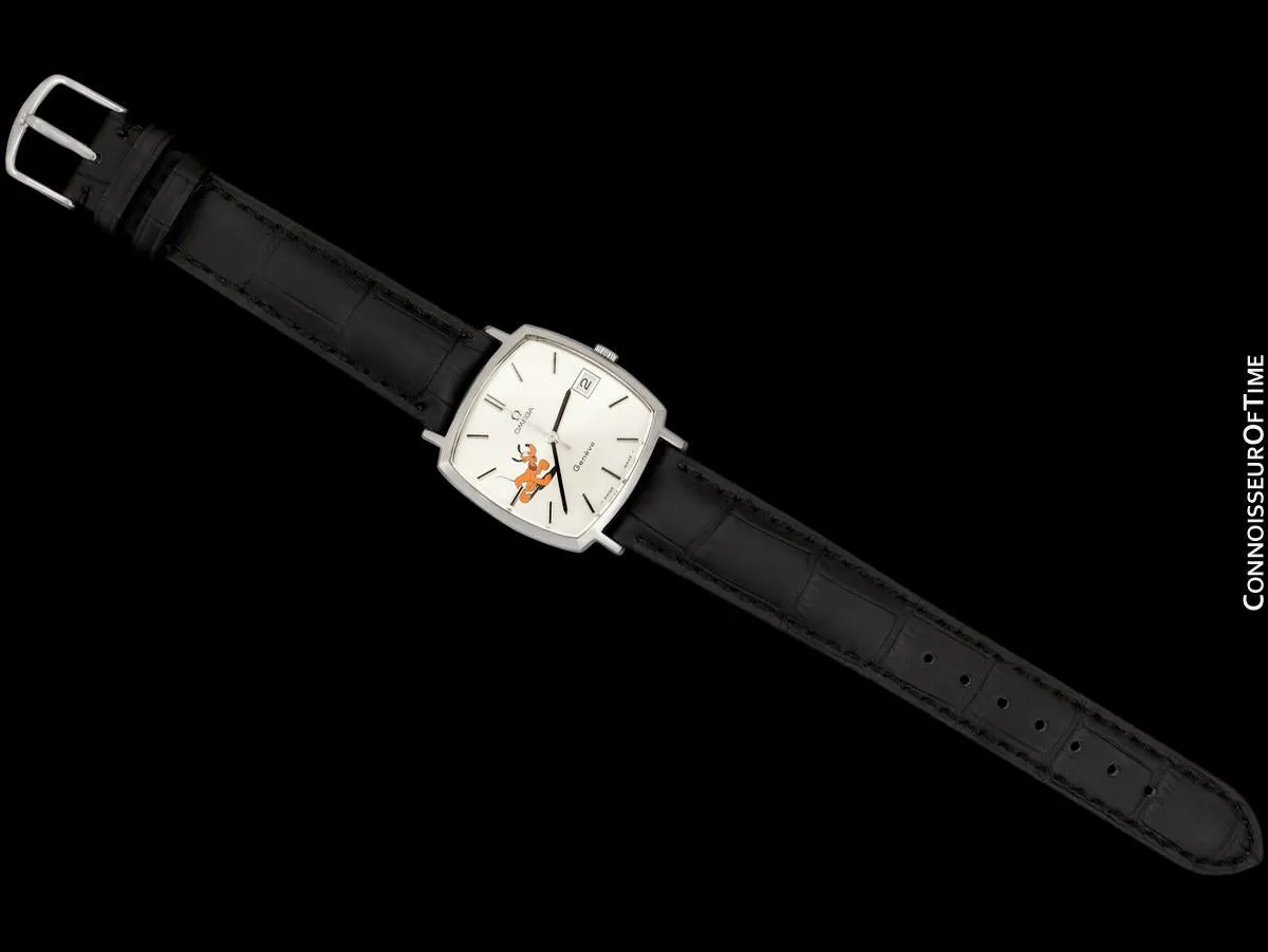 1975 Omega Geneve Vintage Mens Unisex Handwound Dress Watch with Disney's Pluto Dog - Stainless Steel