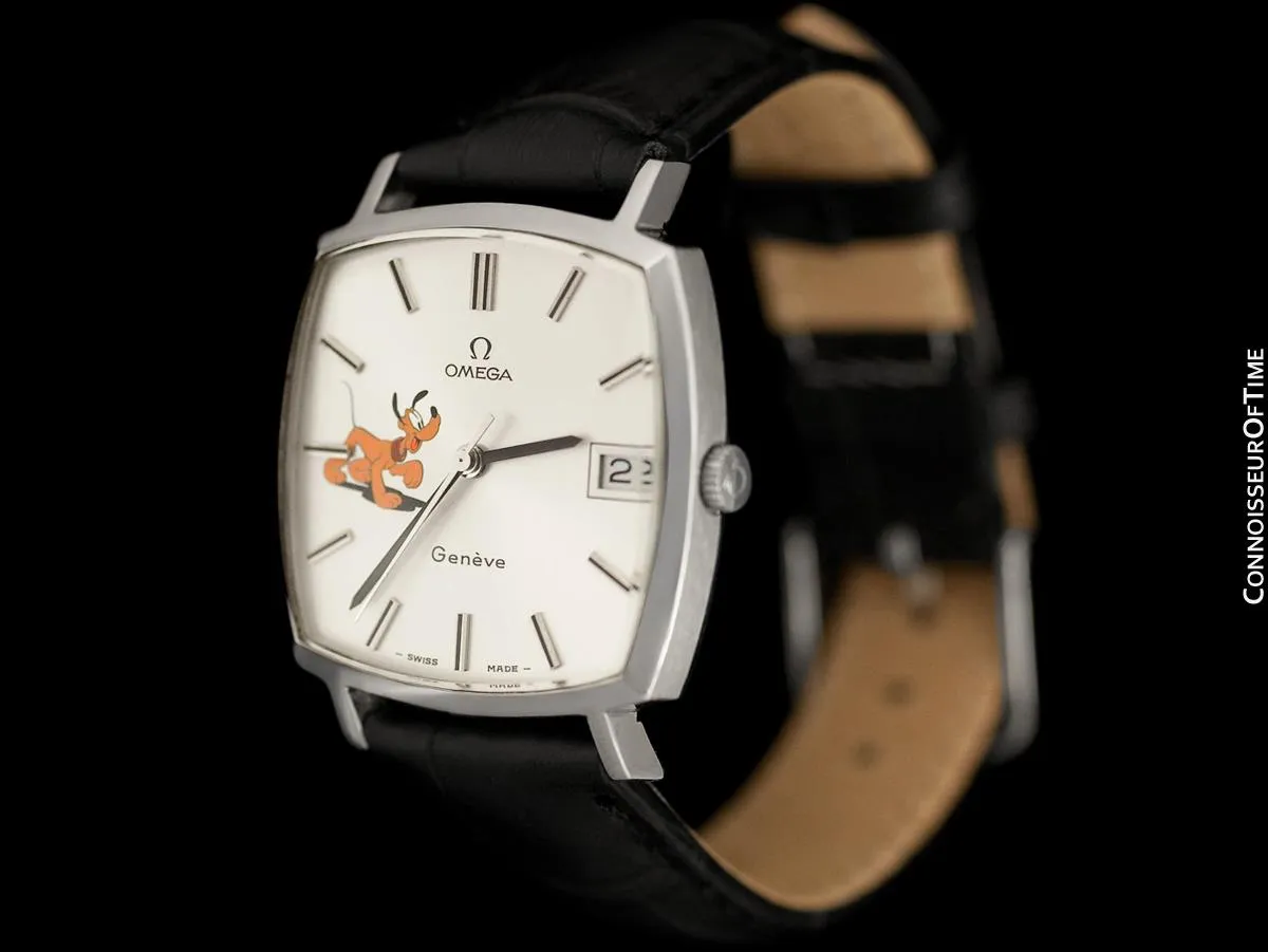 1975 Omega Geneve Vintage Mens Unisex Handwound Dress Watch with Disney's Pluto Dog - Stainless Steel