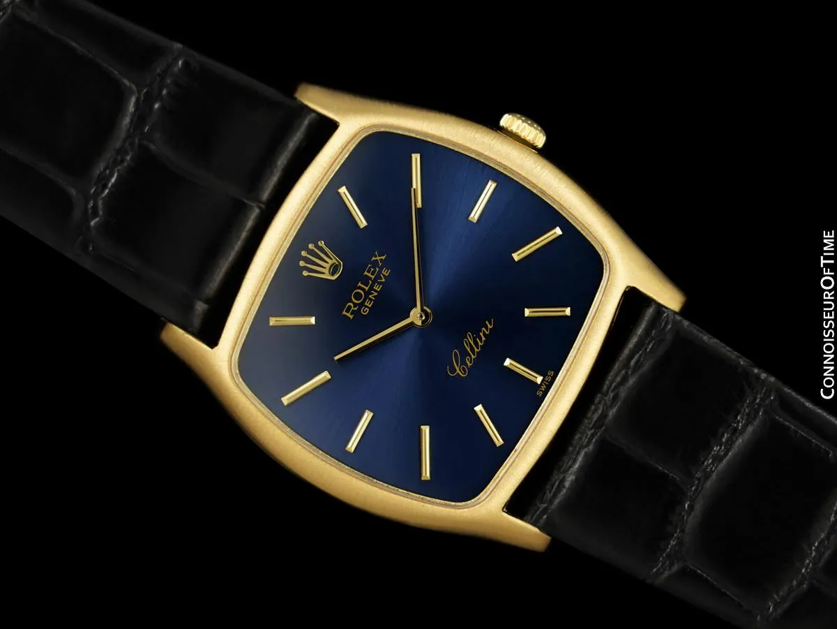 1976 Rolex Cellini Vintage Mens Handwound TV Shaped Dress Watch, Ref. 3805 - 18K Gold