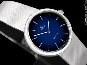 1977 Omega De Ville Vintage Mens Handwound Dress Watch, Blue Vignette Dial - Stainless Steel