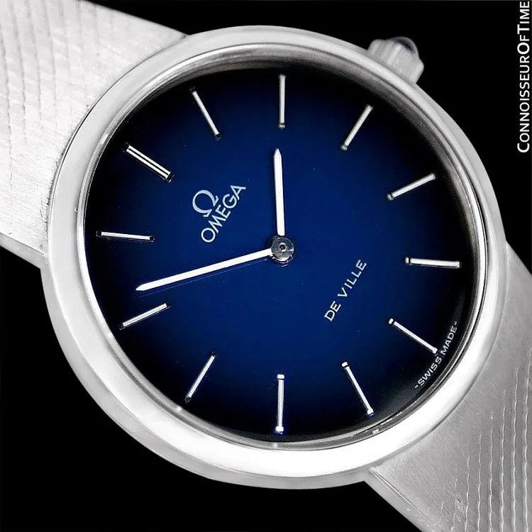 1977 Omega De Ville Vintage Mens Handwound Dress Watch, Blue Vignette Dial - Stainless Steel