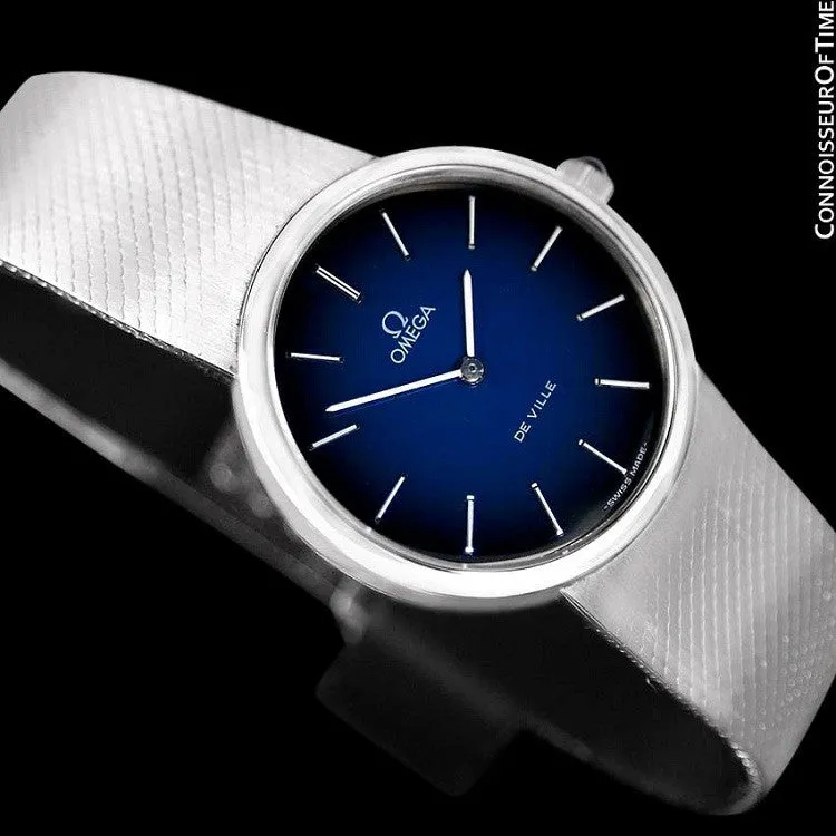 1977 Omega De Ville Vintage Mens Handwound Dress Watch, Blue Vignette Dial - Stainless Steel