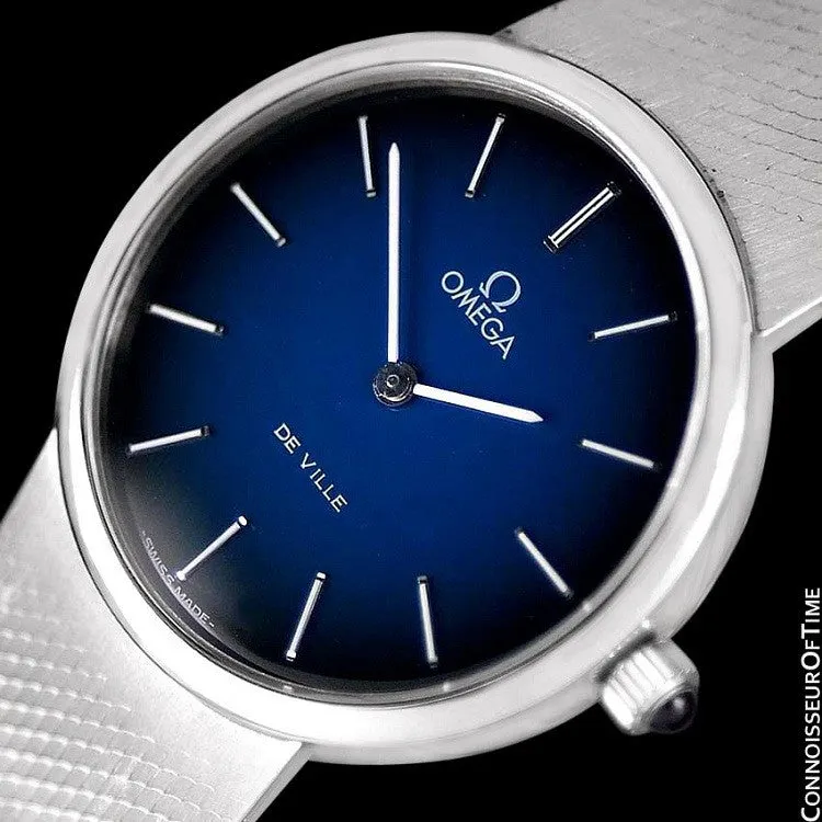 1977 Omega De Ville Vintage Mens Handwound Dress Watch, Blue Vignette Dial - Stainless Steel