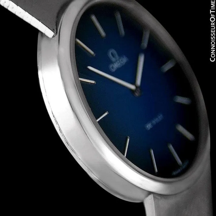 1977 Omega De Ville Vintage Mens Handwound Dress Watch, Blue Vignette Dial - Stainless Steel