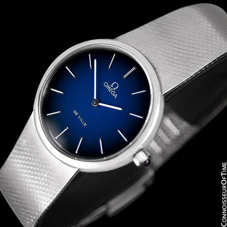 1977 Omega De Ville Vintage Mens Handwound Dress Watch, Blue Vignette Dial - Stainless Steel