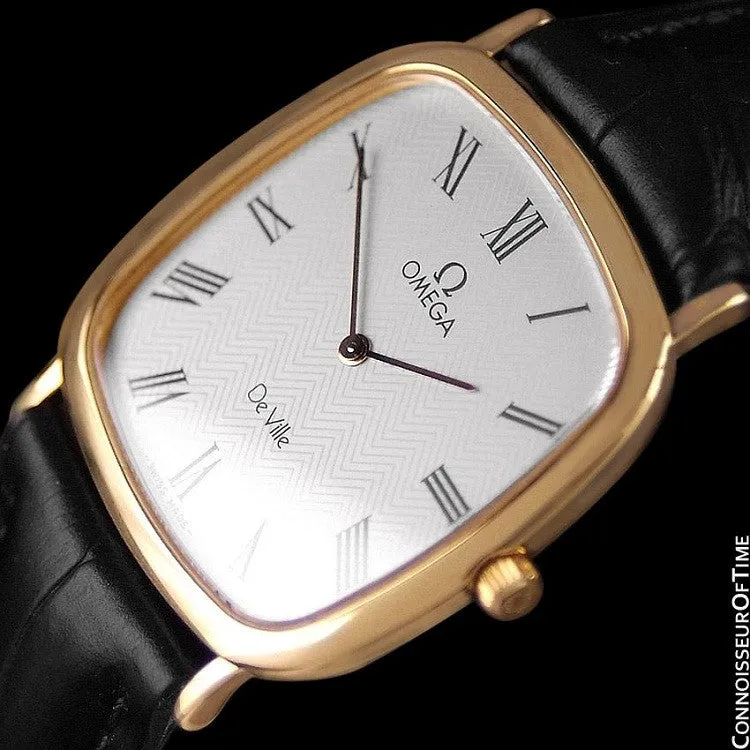 1980's Omega De Ville Vintage Mens Midsize Ultra Thin Dress Watch - 18K Gold Plated & Stainless Steel