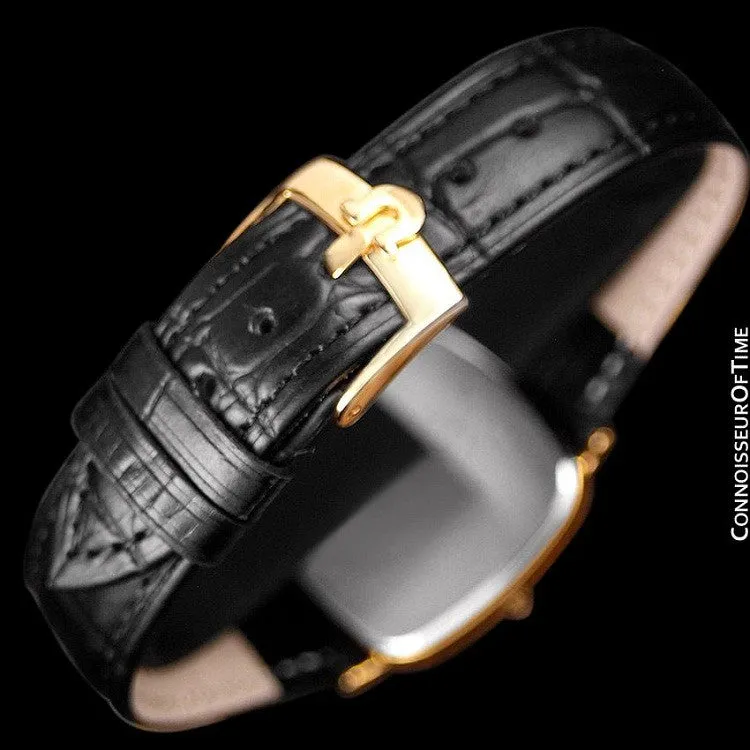 1980's Omega De Ville Vintage Mens Midsize Ultra Thin Dress Watch - 18K Gold Plated & Stainless Steel