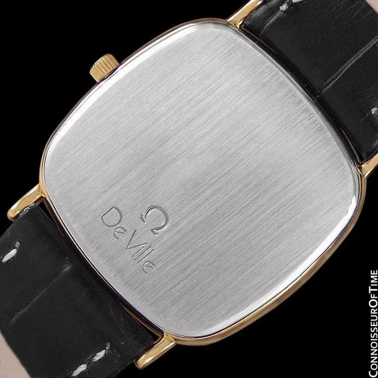 1980's Omega De Ville Vintage Mens Midsize Ultra Thin Dress Watch - 18K Gold Plated & Stainless Steel