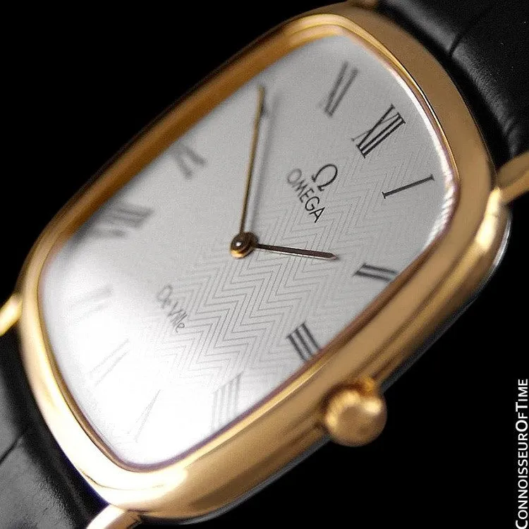 1980's Omega De Ville Vintage Mens Midsize Ultra Thin Dress Watch - 18K Gold Plated & Stainless Steel