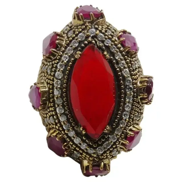 1990 Silver 925 Synthetic Ruby Cocktail Ring