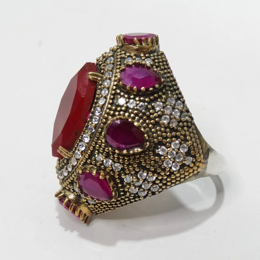 1990 Silver 925 Synthetic Ruby Cocktail Ring