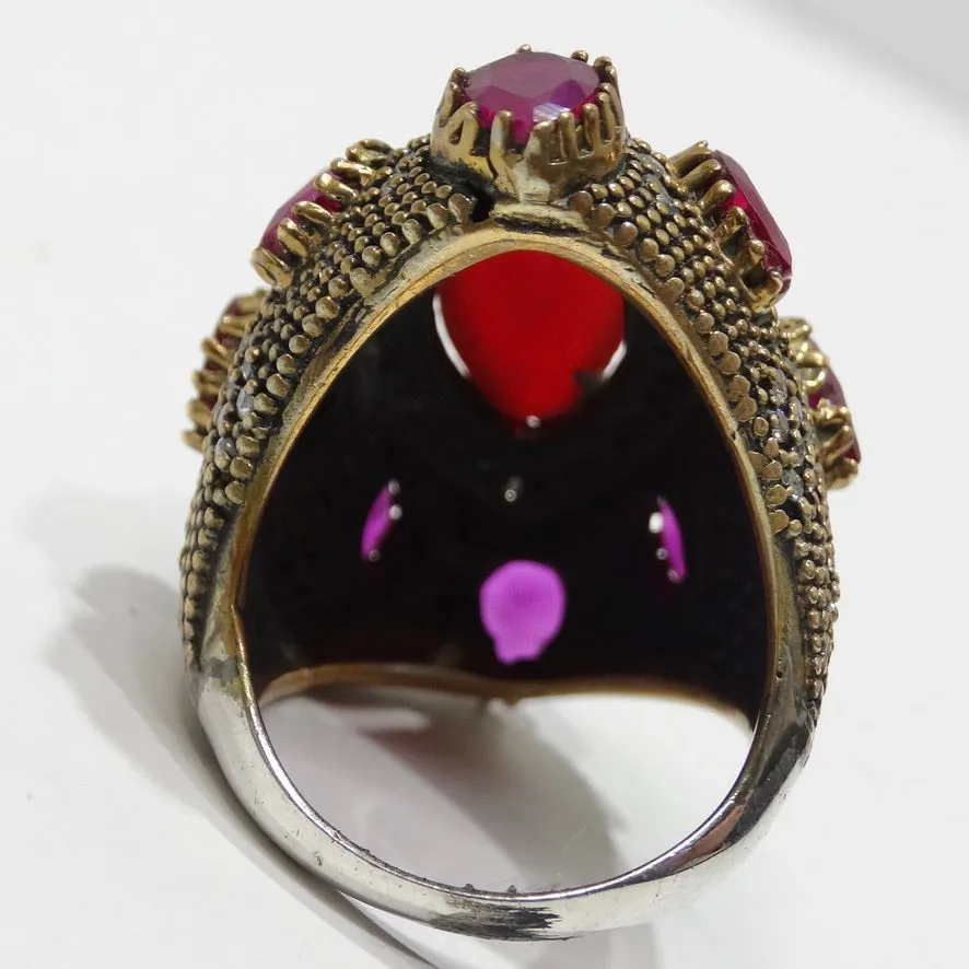 1990 Silver 925 Synthetic Ruby Cocktail Ring