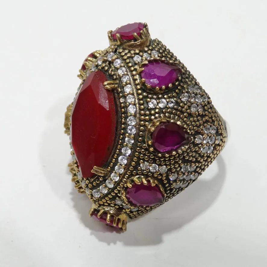 1990 Silver 925 Synthetic Ruby Cocktail Ring